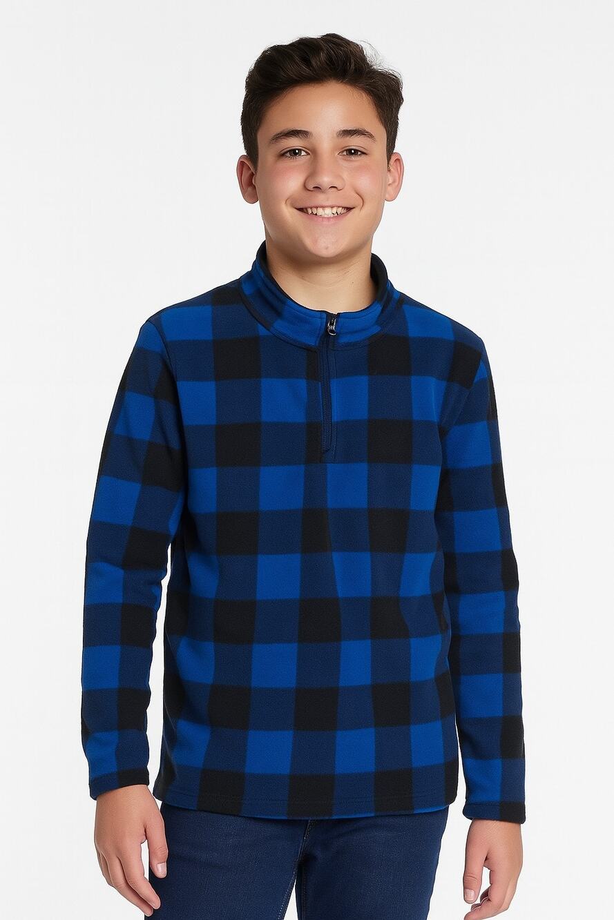 The Children's Place Boys' Blue Buffalo Plaid 1/2 Zip Fleece Pullover Size 16